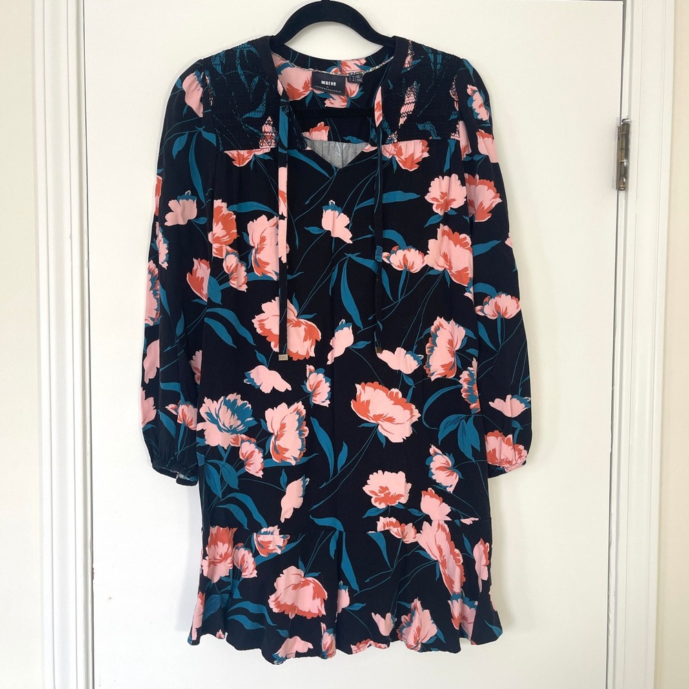 Anthropologie Maeve‎ $120 Ragonda Floral Tunic Dress SIZE 6 Black Flowy